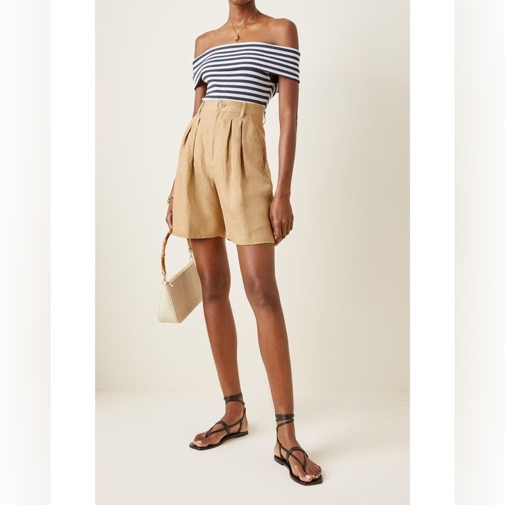 Mara Hoffman Shorts Size 4 Poe Pleated High Waist Brown Tan 100% Hemp